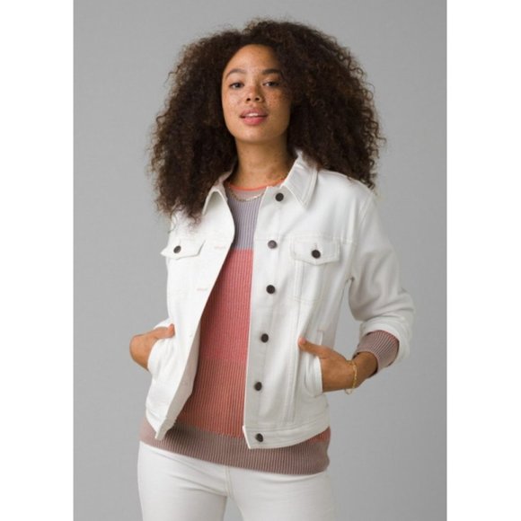 PRANA White Slate Rim Denim Jacket Lightly Distressed XS - Picture 1 of 15